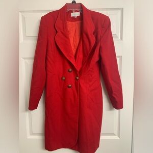 Nordstrom Long Red Wool Blazer Jacket Double Breasted Style Size 8